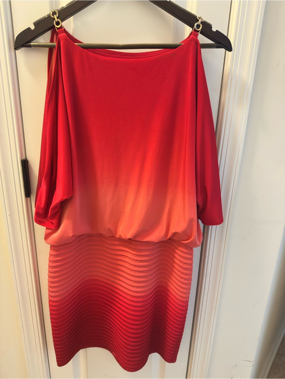 Cache One-Shoulder Ombre Red to Coral Dress